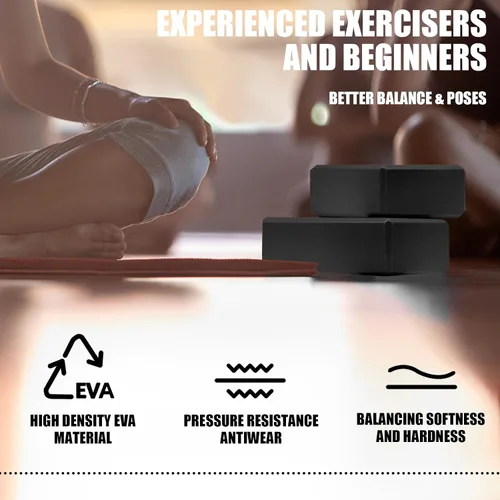 Vista 5 de 2 bloques de yoga, bloques de espuma de 9 x 6 x 3 pulgadas, accesorios de yoga para pilates, estiramiento y meditación, bloques de ejercicio ligeros