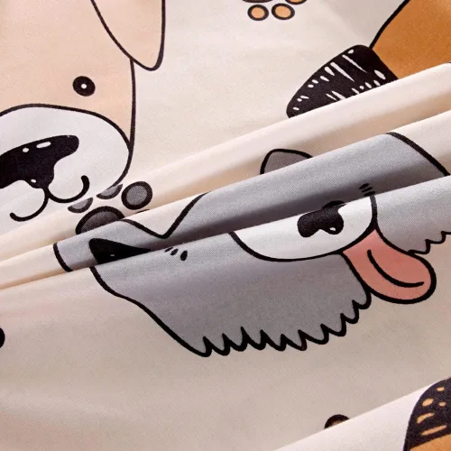 Vista 4 de Juego de 2 sábanas bajeras y fundas de almohada suaves para cama con bonitos patrones de cachorros, sábanas estampadas con patrón de perritos para 2