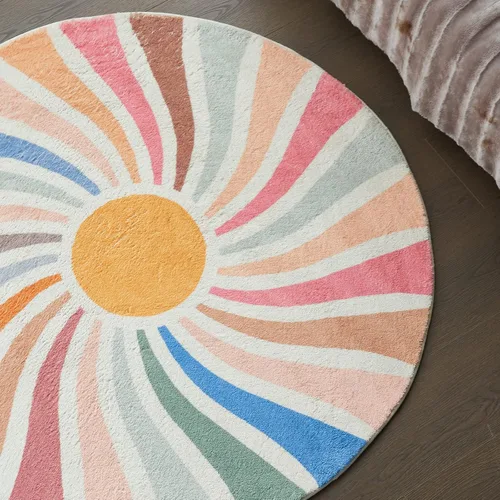 Vista 9 de Topotdor Alfombra redonda con diseño de arco iris, colorida alfombra bohemia para niños, ultra suave, lavable, para habitación de bebé, dormitorio