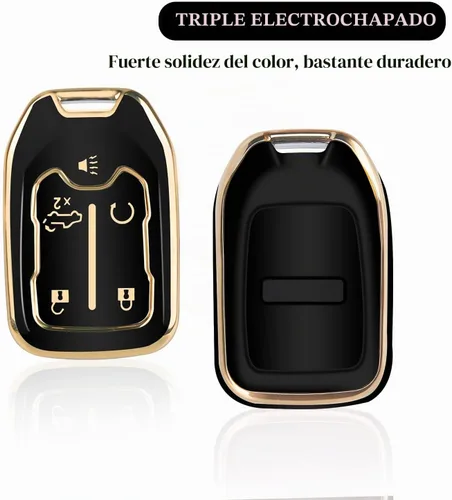 Vista 3 de MILD EAST - Funda para llavero GMC de 5 botones con llavero (oro/negro) Soft TPU Key Case Shell Full Protection Compatible with Chevy Silverado &