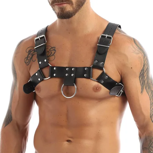 Vista 3 de YiZYiF Arnés de cuero ajustable para hombre con hebillas elegantes