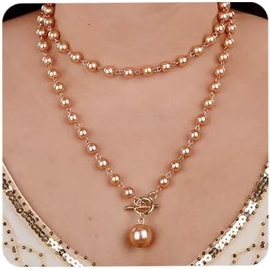 Vista 10 de Aimimier Delicado collar de perlas de imitación con cierre de palanca OT con aretes, cadena de oro, accesorios de joyería de perlas de los años 20