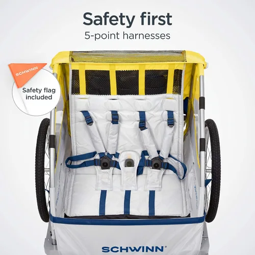 Vista 4 de Schwinn Echo - Remolque de bicicleta para niños, máximo de 2 niños con peso total de 80 libras, toldo, neumáticos llenos de aire de 20 pulgadas
