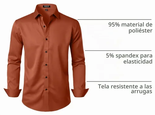 Vista 4 de JEMITOP Mens Stretch Wrinkle Free Dress Shirts Naranja quemado