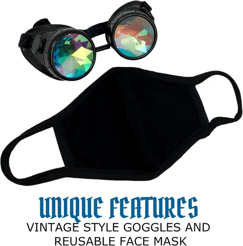 Vista 3 de Cyber Goth Punk Steampunk face mask-Reusable Black Cotton-Rave Goggles-Glasses Estilo #1