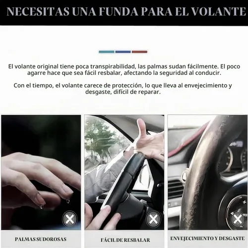 Vista 3 de Funda universal de microfibra para volante de automóvil, fibra de carbono elástica, 15 pulgadas, transpirable, antideslizante, protector de volante