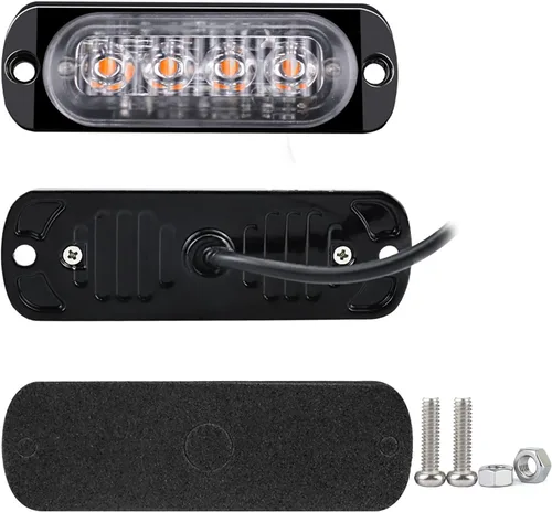 Vista 5 de Lámpara LED de advertencia intermitente lateral de 12-24 V, barra estroboscópica de emergencia (blanco, 4LED)