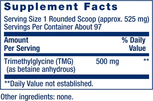 Vista 3 de Life Extension Polvo TMG – Trimetilglicina – Ayuda a mantener niveles normales de homocisteína, salud del corazón – Sin gluten, sin OMG, vegetariano