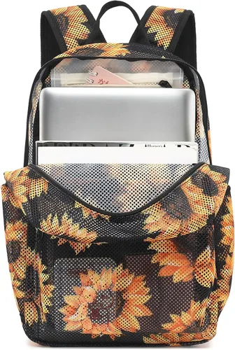 Vista 2 de Xunteny Mochila de malla para niñas y mujeres, mochila escolar semitransparente para niños, mochila universitaria para playa, gimnasio, viajes