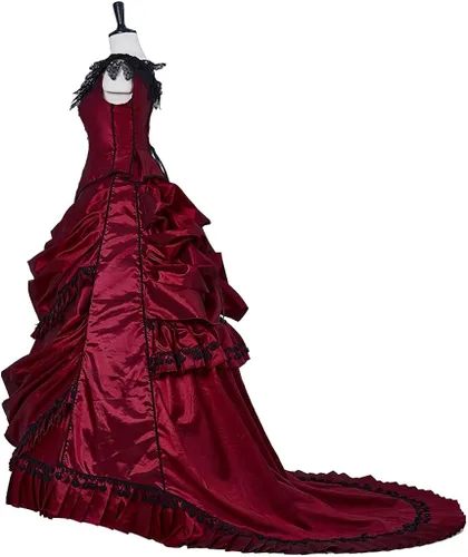 Vista 5 de Vestido de novia gótico victoriano para mujer, vestido largo renacentista vintage, vestido de baile steampunk, vestido de noche