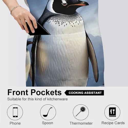 Vista 5 de Personalized Penguin Adult Apron, Kitchen Cooking Aprons for Woman Man, Adjustable Bib Apron with Pocket for Baking, BBQ Crafting Outdoors, Dining