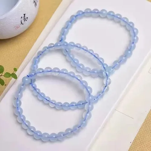 Vista 2 de Accesorios de moda Pulsera de cuentas de aguamarina con cristales curativos naturales, 1 pieza (0.236 in)