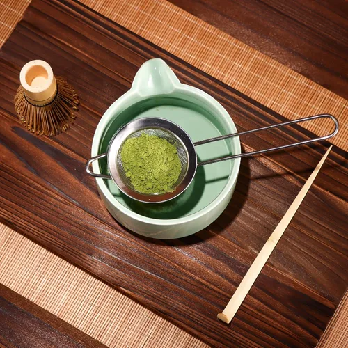 Vista 6 de Juego de batidor de matcha, batidor de matcha de bambú (Chasen), cuchara tradicional (chashaku), tamiz de acero inoxidable,Herramientas de té