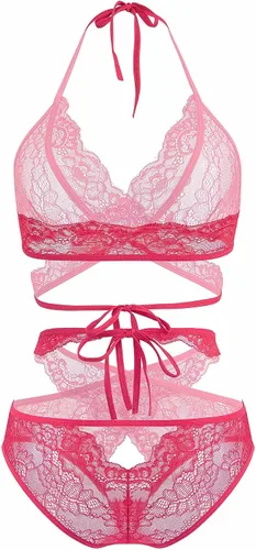 Vista 3 de Aranmei Conjunto de lencería para mujer, brasier sexy y bragas de encaje, ropa de dormir Babydoll