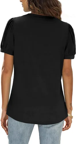 Vista 4 de WIHOLL - Blusas de verano para mujer, con cuello en V y mangas abullonadas, camisetas de moda casual