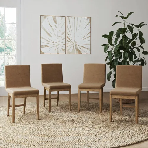 Vista 14 de Nathan James Gracie - Silla de comedor moderna con cojín, silla de comedor tapizada con marco de madera maciza, color marrón claro, juego de 2