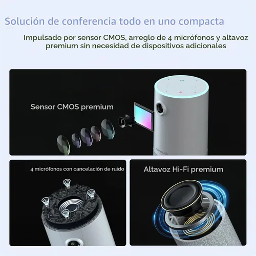 Vista 2 de NUROUM Cámara web de conferencia C10 con altavoz de micrófono, diseño portátil todo en 1, cámara 1080P de 90° para videoconferencia, cancelación