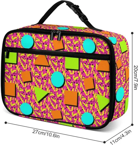 Vista 5 de Lonchera retro de los años 80 y 90 con diseño geométrico reutilizable, bolsa térmica con aislamiento, lonchera para comida, contenedor de comida
