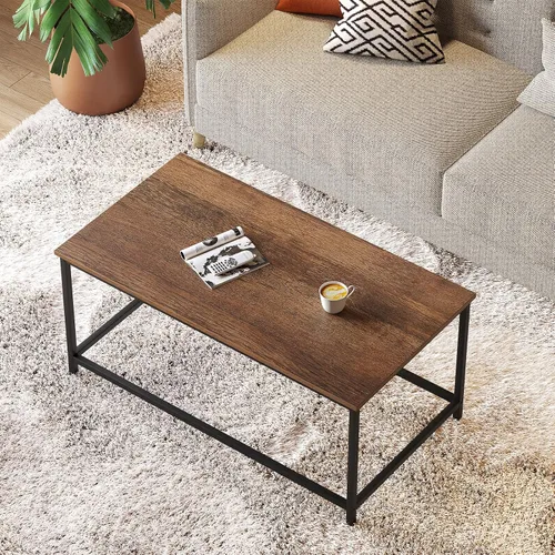 Vista 5 de Mesa de Centro de Café Simple Moderna Rectangular Mesa Central Espacio Abierto Minimalista para Sala de Estar Hogar Oficina Mesas de Cóctel Nogal