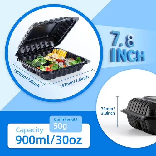 Vista 3 de YANGRUI Recipientes Desechables de 7.8" 30 oz Paquete de 65 - Envuelto en Plástico Retráctil Contenedor de Alimentos de Plástico PP Relleno
