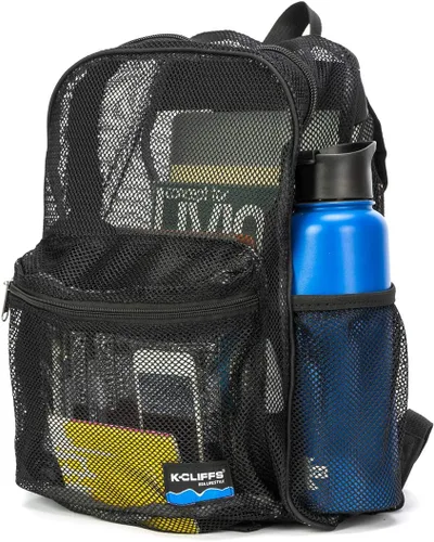 Vista 7 de K-Cliffs Mochila de malla resistente de calidad clásica para estudiantes, bolsa de red duradera transparente simple para escuela básica, Negro