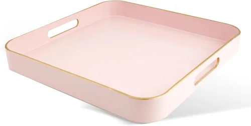 Vista 14 de Gifturbo - Bandeja de servir negra, bandejas de servir decorativas de mármol con asas, bandejas rectangulares de plástico para mesa de café otomanas