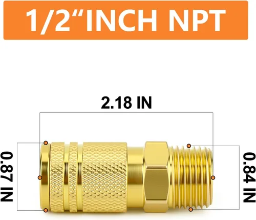 Vista 2 de GASHER 12PCS 1/2"MNPT Brass Industrial Coupler,1/4 Flow Quick Connect Air Coupler