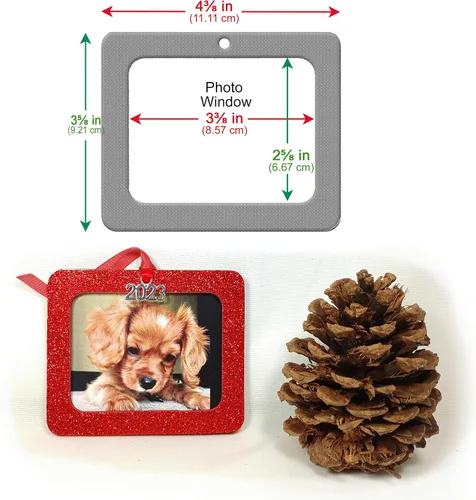 Vista 4 de Adornos de fotos para árbol de Navidad, adorno clásico de marco de Navidad a cuadros en blanco y negro, diseño magnético de fácil carga, con cinta