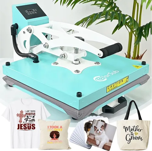 Vista 7 de ColorSub 15x15 Prensa Térmica para Camiseta con Cajón Deslizante, Máquina de Prensa Térmica para Sublimación, Azul Verde