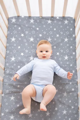 Vista 5 de Juego de 4 sábanas bajeras unisex de estrellas y luna para bebés, niños o niñas (sábanas para cuna)