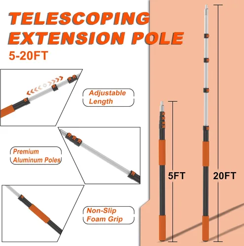 Vista 3 de Buyplus Poste telescópica de 26 pies de alcance, poste extensible de 5 a 20 pies, poste de extensión para rodillo de pintura, poste extensible