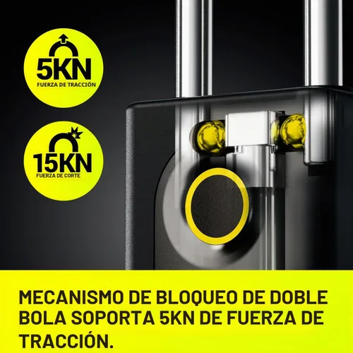 Vista 6 de G1 - Candado de huellas dactilares para exteriores de gran tamaño, bloqueo de doble bola resistente, IP67 resistente a la intemperie, biométrico sin