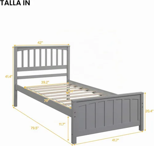 Vista 2 de Harper & Bright Designs - Cama de plataforma tamaño individual con cabecera y estribo para dormitorio de niños y adolescentes, no necesita somier
