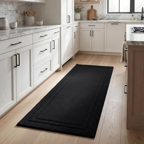 Vista 8 de Superior Cotton Washable Bath Rug, Non Slip Runner, 1 Piece Set, Black Absorbent Combed Cotton Bath Rug Runner or Rug Set, Bathroom Vanity or