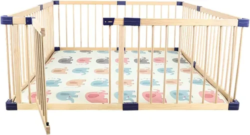 Vista 13 de Jolan Corralito de madera para bebés, valla de bebé con puerta, parque infantil plegable de seguridad, valla para gatear para interiores