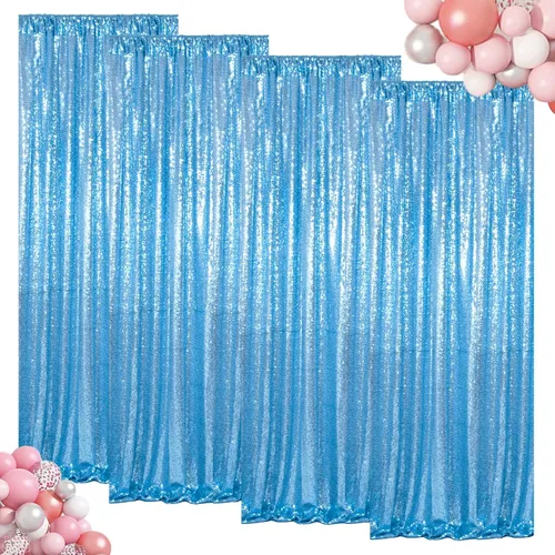 Vista 85 de Cortinas de lentejuelas 2 paneles azul bebé 2 pies x 8 pies lentejuelas telón de fondo de lentejuelas cortina de fondo paquete de 2-200113E