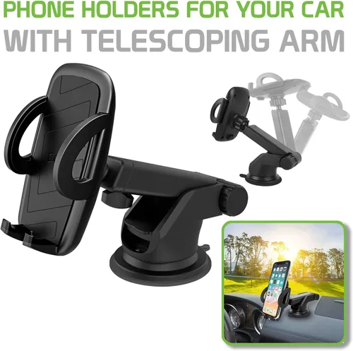 Vista 2 de Cellet Soporte telescópico para teléfono de coche – Soporte ajustable para tablero de instrumentos y parabrisas para teléfonos inteligentes