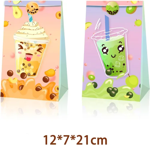 Vista 3 de 12 bolsas de fiesta de té Boba con calcomanías, recuerdos y decoraciones de fiesta de té Boba