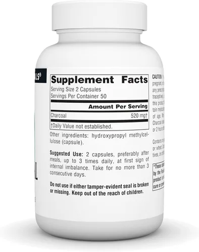 Vista 2 de Source Naturals Carbón - 100% Puro Activado, Ayuda Digestiva - 100 Cápsulas