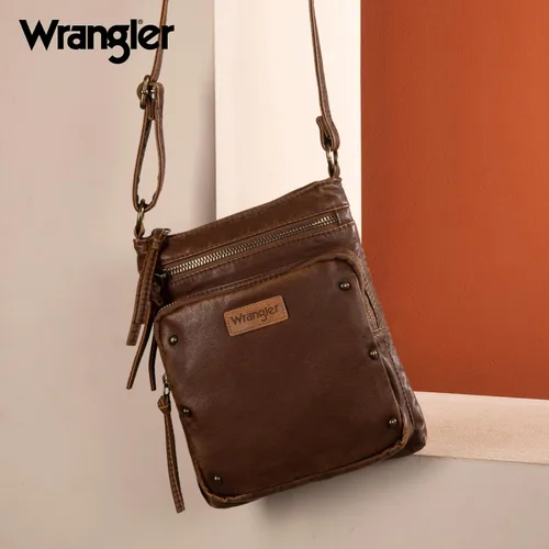 Vista 6 de Wrangler - Bolso bandolera para mujer, de piel lavada suave, con múltiples bolsillos