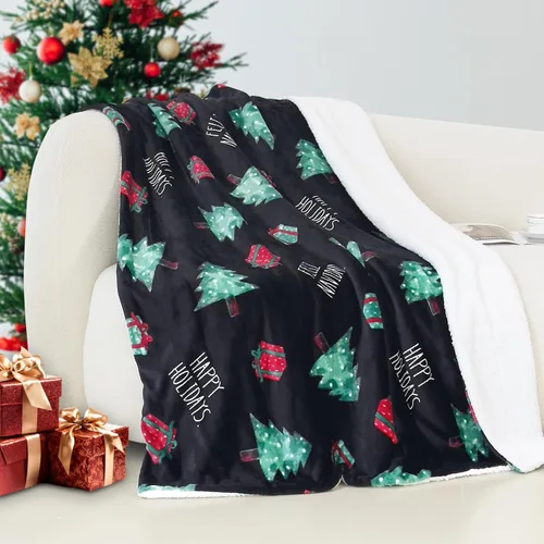 Vista 41 de Elegant Comfort - Manta reversible y ultra suave de franela con forro polar - Manta de sherpa navideña de invierno - Ligera, suave y acogedora