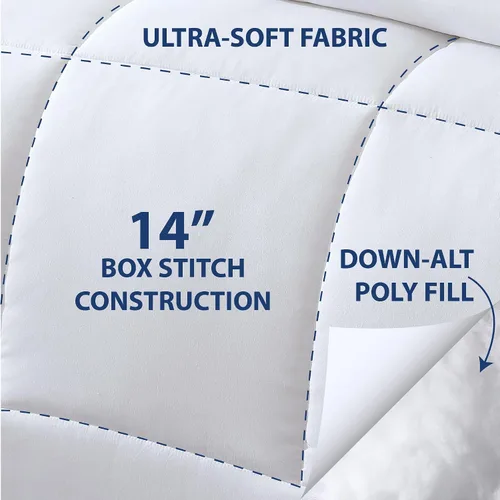 Vista 4 de Cathay Home Edredón alternativo de plumón de microfibra suave de lujo para todas las estaciones, relleno doble, blanco, edredón de cama de 1 pieza