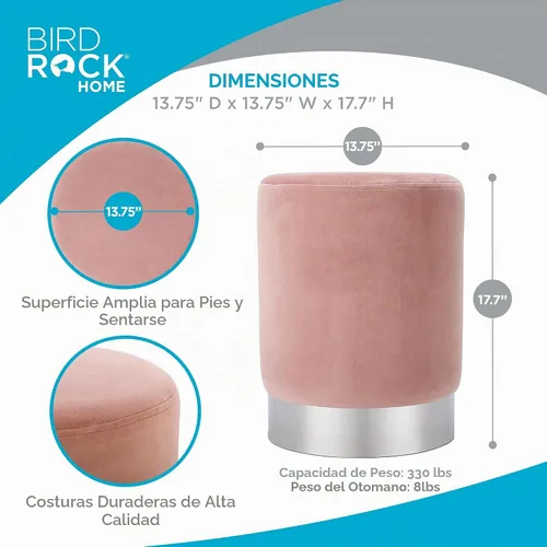 Vista 3 de BIRDROCK HOME Otomana Redonda Reposapiés – Diseño Moderno Suave Acolchado – Ideal para Sala de Estar, Dormitorio – Reposapiés Compacto, Silla