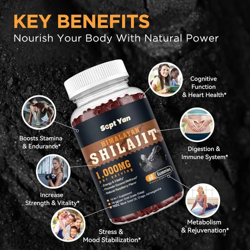 Vista 3 de Shilajit - Gomitas de 1000 mg – Shilajit puro orgánico del Himalaya para hombres y mujeres, más de 85 minerales traza resina Shilajit