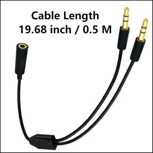 Vista 5 de Divisor Y de Audio para Auriculares 3.5mm1Hembra a 2Macho TRS Cable 19.68in