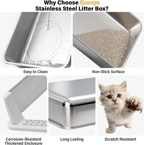 Vista 4 de Caja de arena de acero inoxidable con tapa, caja de arena para gatos