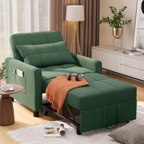 Vista 14 de Aiho - Sofá cama convertible 3 en 1 con diseño ajustable, color beige Respaldo ajustable con cama extraíble, almohada y bolsillo de almacenamiento