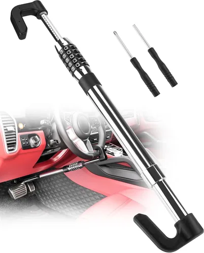 Vista 7 de Tevlaphee Cerradura Universal de Freno para Volante Antirrobo Retráctil de Doble Gancho Cerradura de Pedal de Embrague para Coche Camión SUV