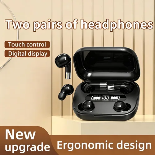 Vista 5 de Mini auriculares invisibles inalámbricos Bluetooth auriculares 2 en 1 Negro
