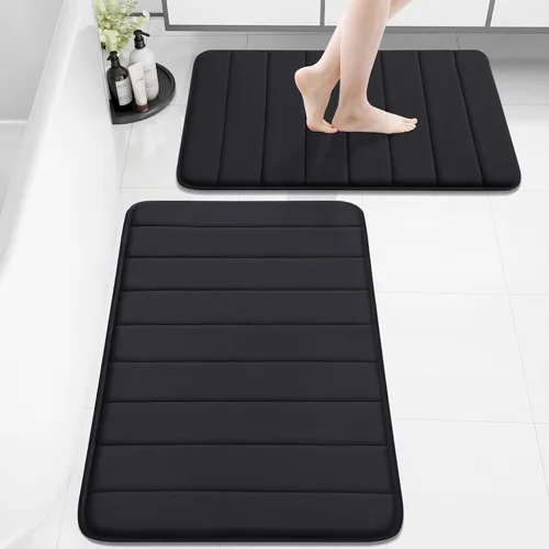 Vista 34 de Buganda Juego de 2 alfombras y tapetes de baño de espuma viscoelástica, lavables a máquina, suaves, antideslizantes, absorbentes, para baño, ducha